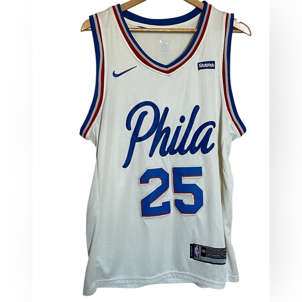 Nike Phila 25 White Jersey with Blue and Red Accents
